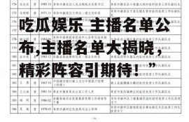 吃瓜娱乐 主播名单公布,主播名单大揭晓，精彩阵容引期待！”